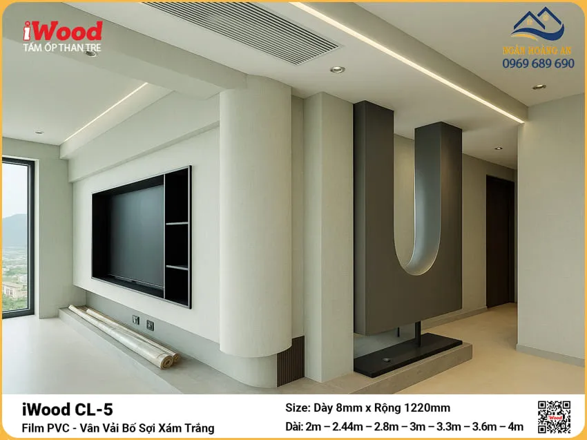 Tấm Than Tre iWood CL-5 Vân Vải Bố Ốp Phòng Khách Tấm Than Tre iWood CL-5 Vân Vải Bố Ốp Phòng Khách