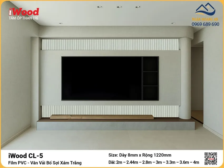 Tấm Than Tre iWood CL-5 Vân Vải Xám Trắng Ốp Tường Tivi Tấm Than Tre iWood CL-5 Vân Vải Xám Trắng Ốp Tường Tivi