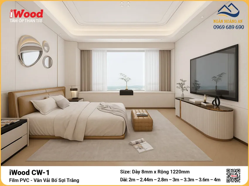Tấm Than Tre iWood CW-1 Chống Xước Vân Vải Bố Ốp Phòng Khách