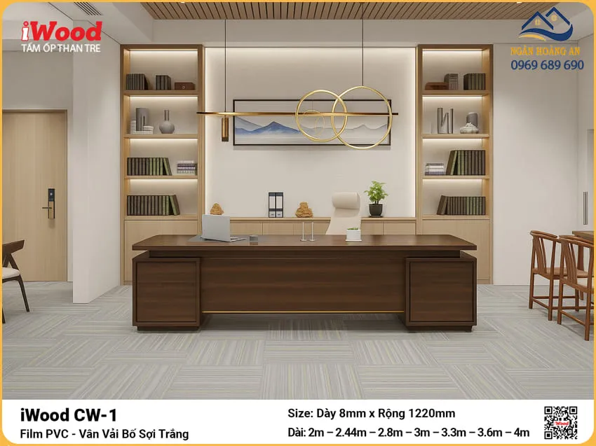 Tấm Than Tre iWood CW-1 Film Chống Xước Vân Vải Ốp Văn Phòng