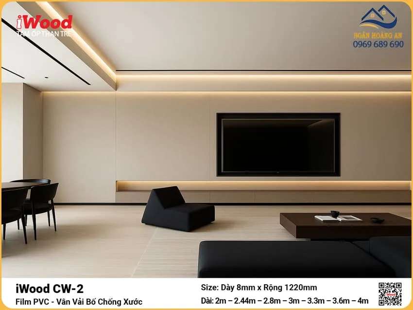 Tấm Than Tre iWood CW-2 Chống Xước Vân Vải Bố Ốp Phòng Khách