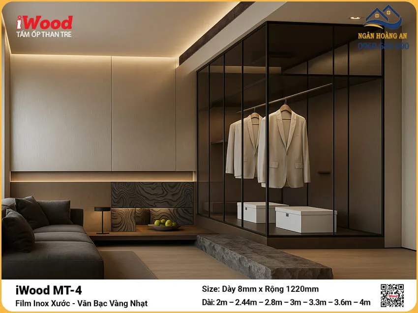 Tấm Than Tre iWood MT-4 Film Inox Vàng Nhạt Độ Dày Đa Dạng