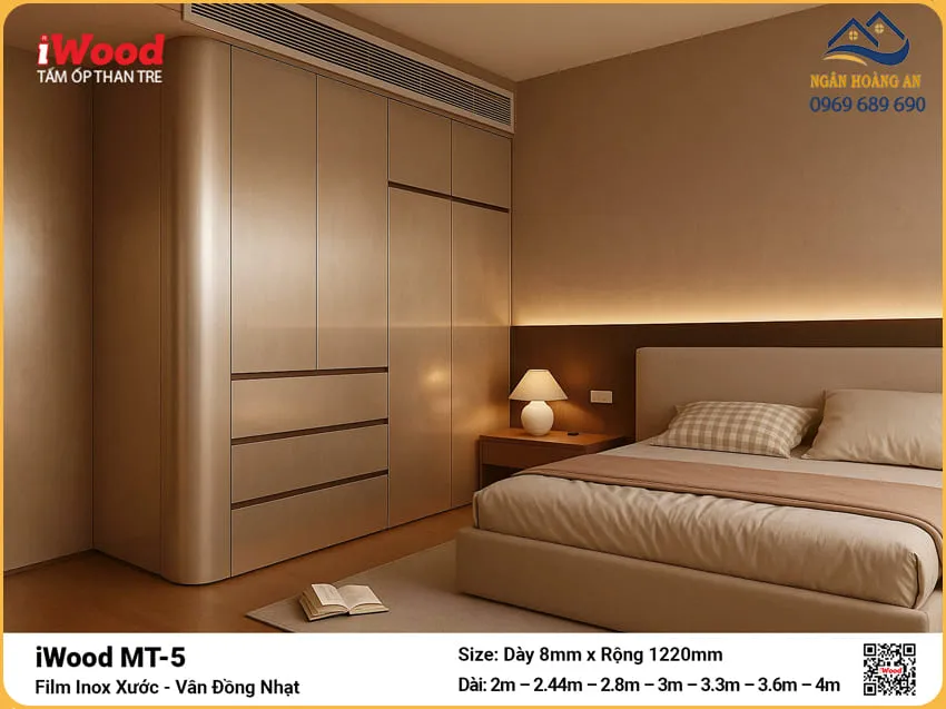 Tấm Than Tre iWood MT-5 Inox Xước Đồng Ốp Phòng Ngủ