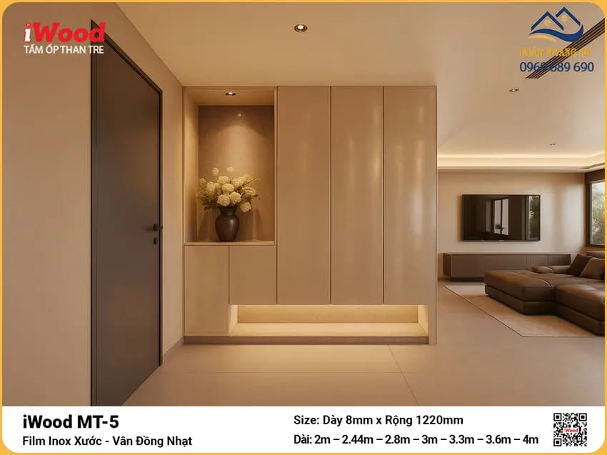 Tấm Than Tre iWood MT-5 Vân Inox Đồng Nhạt Ốp Nội Thất