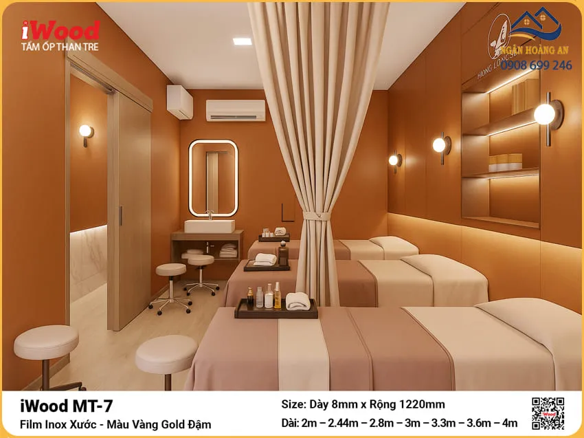 Tấm Than Tre iWood MT-7 Inox Vàng Gold Đậm Ốp Tiệm Spa