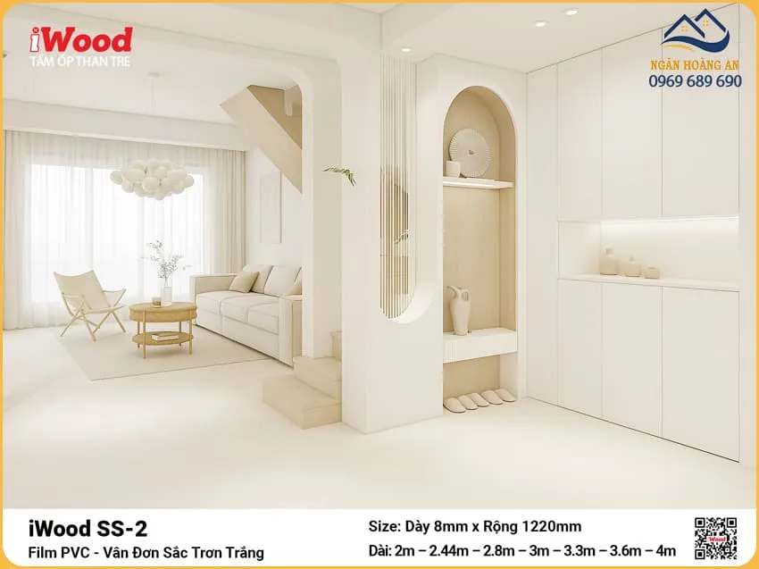 Tấm Than Tre iWood SS-2 Đơn Sắc Trơn Trắng Ốp Tường Nhà