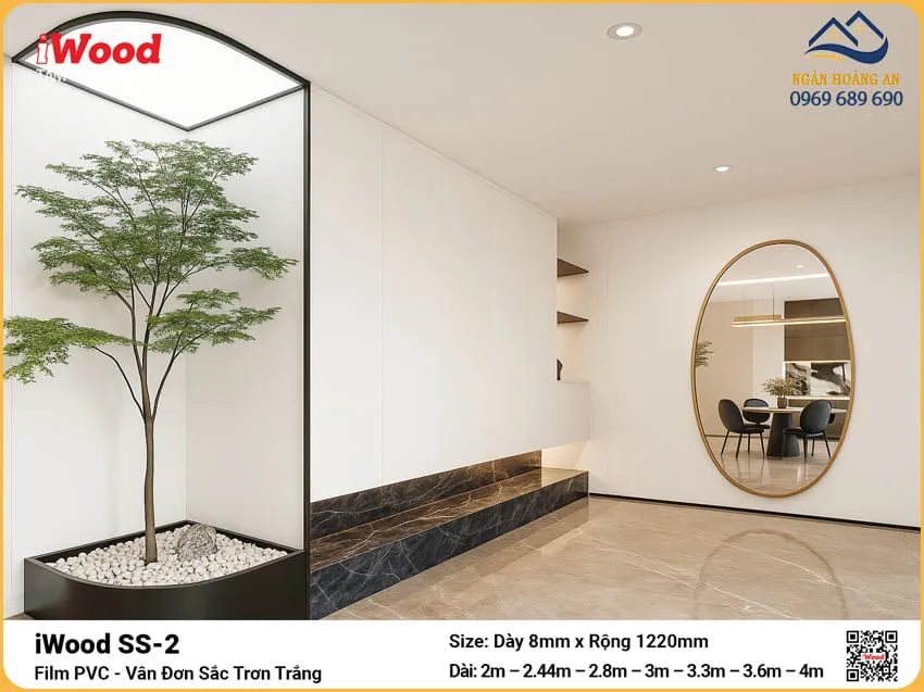 Tấm Than Tre iWood SS-2 Đơn Sắc Trơn Trắng Ốp Vách Trang Trí
