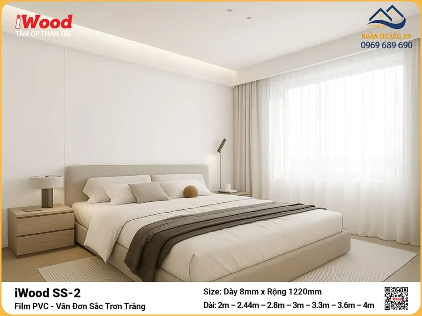 Tấm Than Tre iWood SS-2 Trơn Trắng Ốp Phòng Ngủ