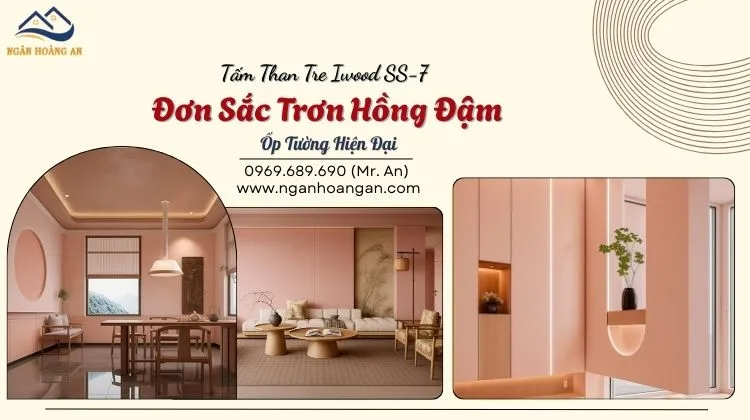 Tấm Than Tre Iwood SS-7 Đơn Sắc Trơn Hồng Đậm - Ốp Tường Hiện Đại