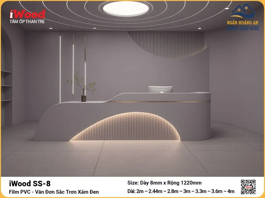 Tấm Than Tre iWood SS-8 Trơn Xám Đen Ốp Văn Phòng