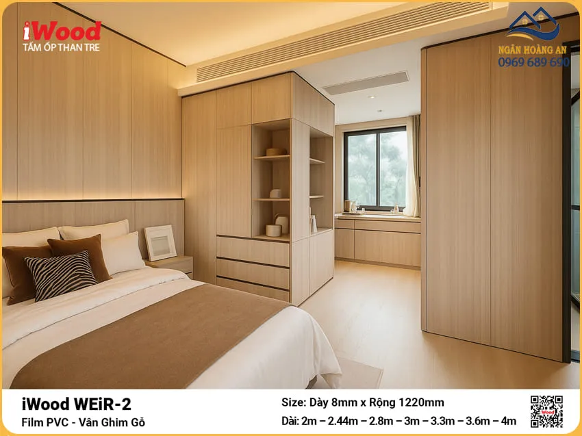 Tấm Than Tre iWood WEiR-2 Vân Ghim Gỗ Ốp Đầu Giường