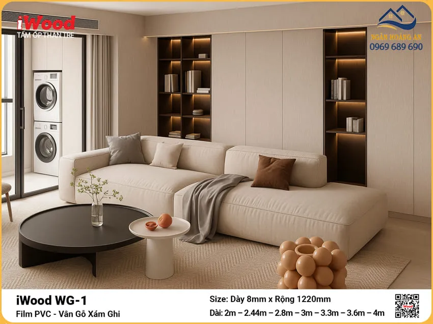 Tấm Than Tre iWood WG-1 Vân Gỗ Sồi Ốp Phòng Khách