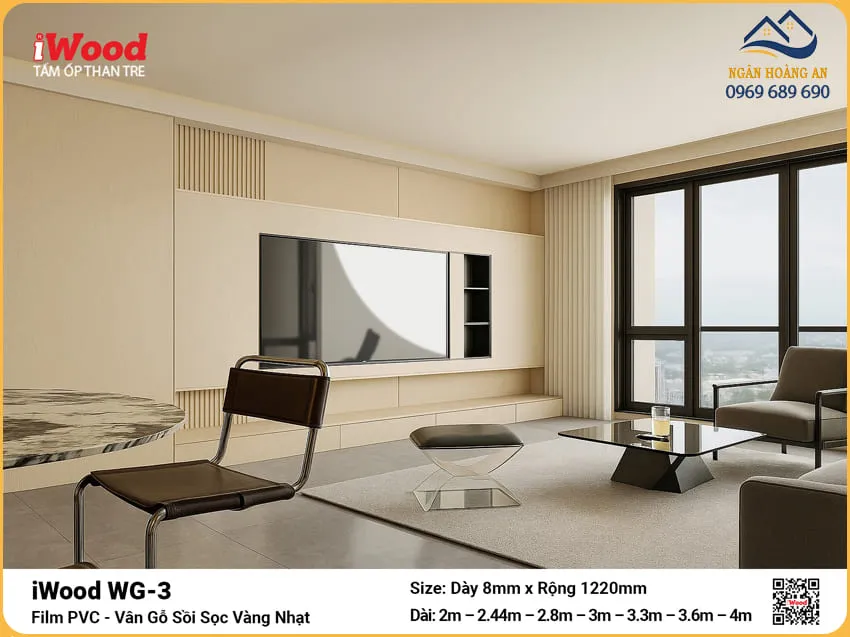 Tấm Than Tre iWood WG-3 Vân Gỗ Sồi Ốp Tường Tivi