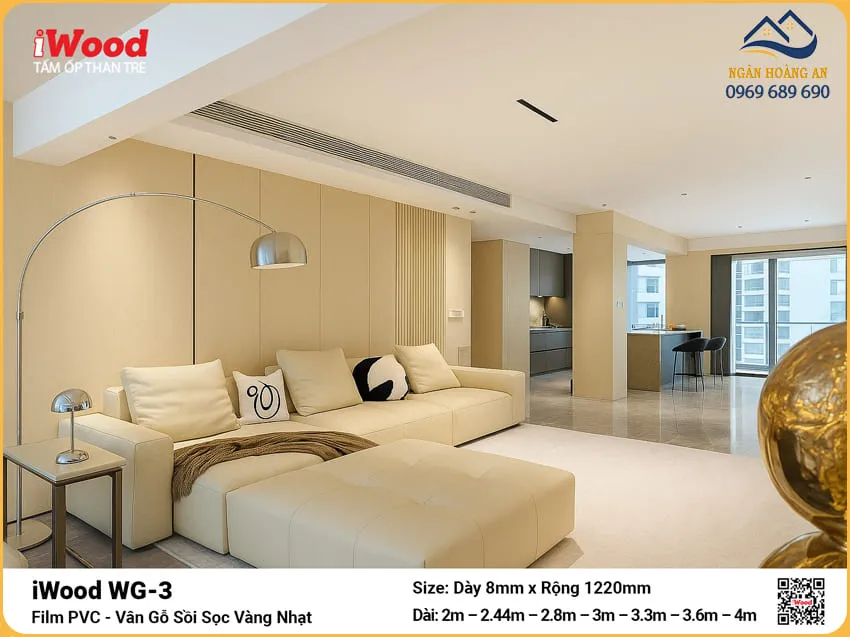 Tấm Than Tre iWood WG-3 Vân Gỗ Sồi Vàng Nhạt Ốp Phòng Khách