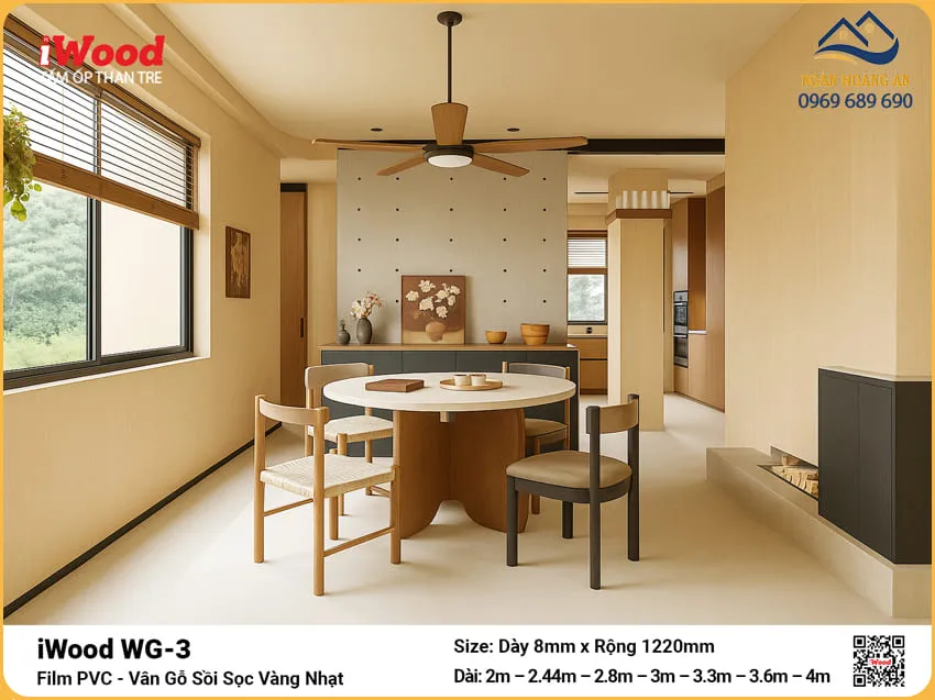 Tấm Than Tre iWood WG-3 Vân Gỗ Vàng Nhạt Ốp Bếp Ấm Cúng