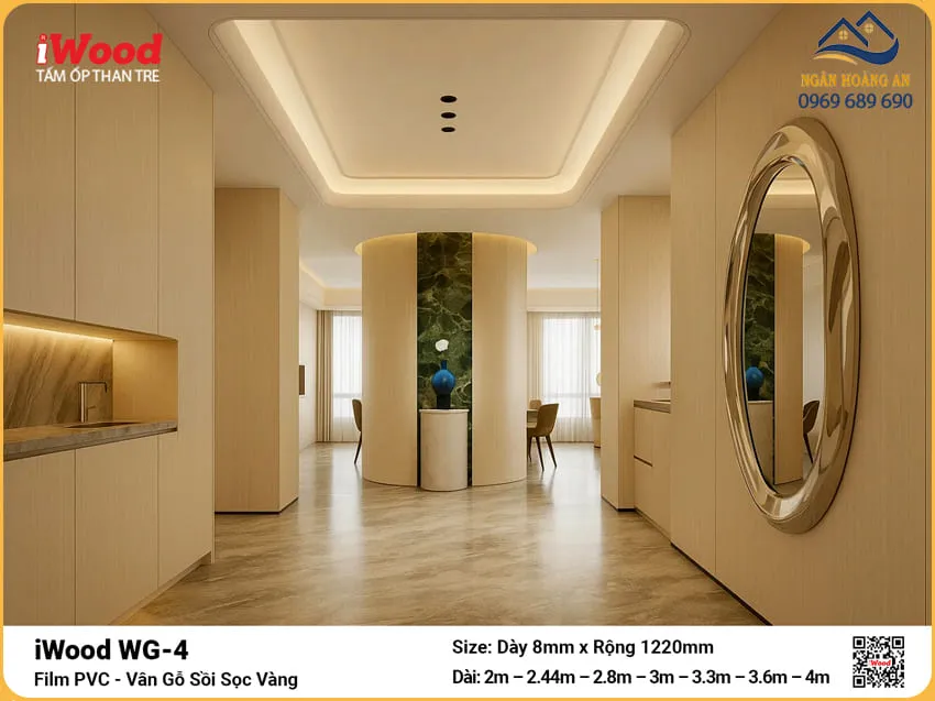 Tấm Than Tre iWood WG-4 Vân Gỗ Sồi Sọc Vàng Trang Trí Nội Thất
