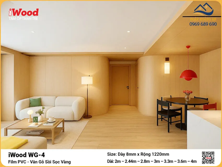 Tấm Than Tre iWood WG-4 Vân Gỗ Sồi Trang Trí Phòng Khách