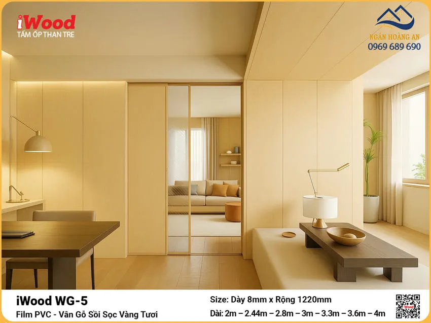 Tấm Than Tre iWood WG-5 Vân Gỗ Sồi Vàng Trang Trí Phòng Làm Việc