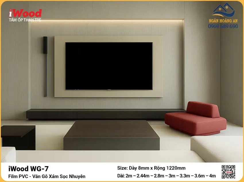 Tấm Than Tre iWood WG-7 Vân Gỗ Xám Kích Thước Đa Dạng