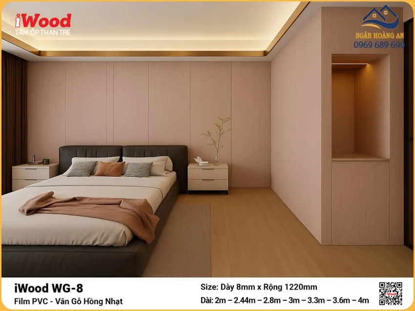 Tấm Than Tre iWood WG-8 Vân Gỗ Ốp Đầu Giường Hiện Đại