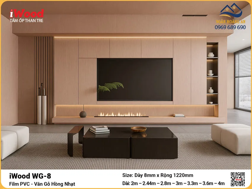 Tấm Than Tre iWood WG-8 Vân Gỗ Ốp Phòng Khách