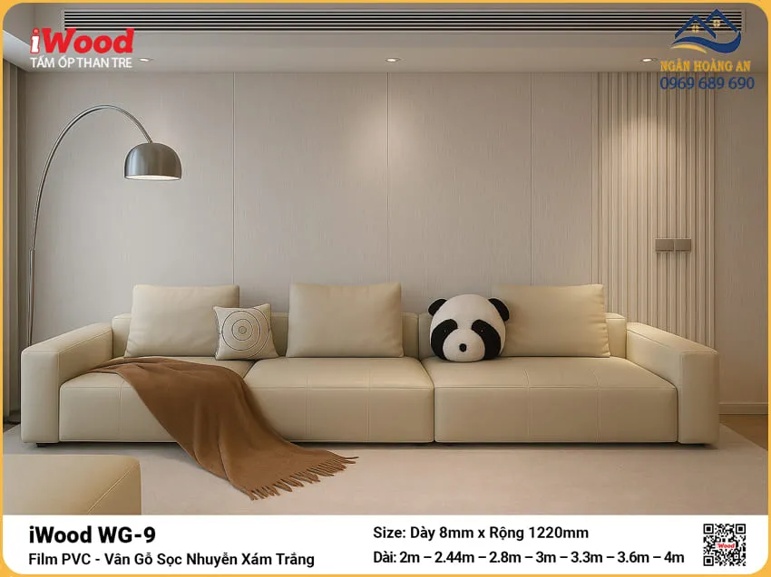 Tấm Than Tre iWood WG-9 Vân Gỗ Trắng Xám Trang Trí Nhà Ở