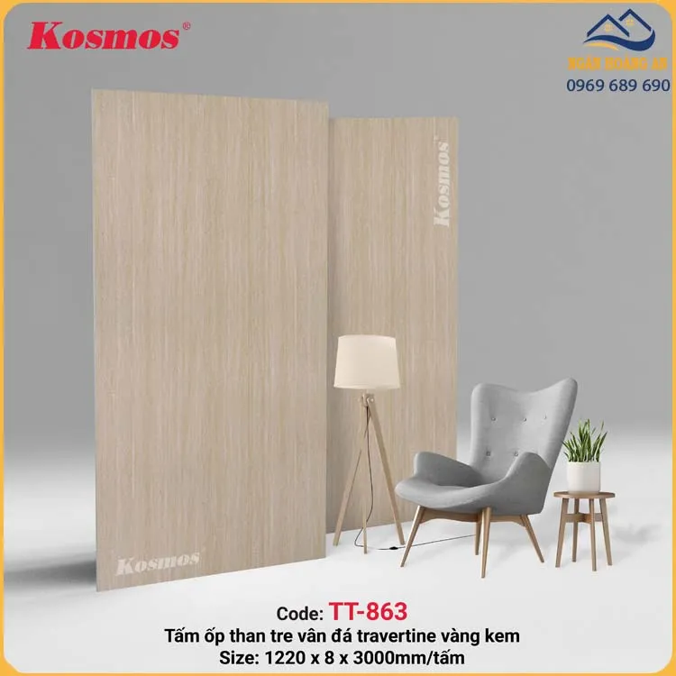 Tấm Than Tre Kosmos TT-863 Vân Đá Travertime Vàng Kem Tấm Than Tre Kosmos TT-863 Vân Đá Travertime Vàng Kem