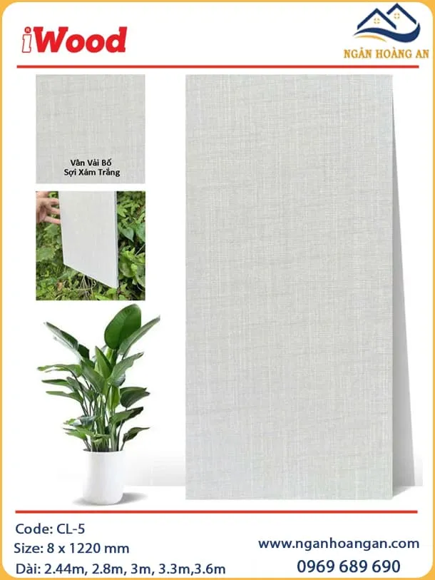Tấm Than Tre Ốp Trần Vân Vải Bố Sợi Xám Trắng iWood CL-5 Tấm Than Tre Ốp Trần Vân Vải Bố Sợi Xám Trắng iWood CL-5