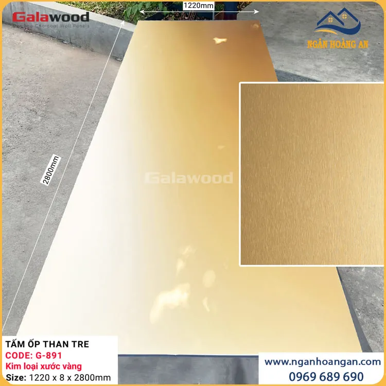 Tấm Than Tre Ốp Tường Đa Năng Kim Loại Xước Vàng Galawood G-891