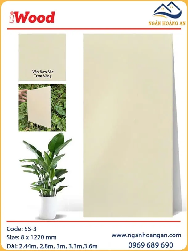 Tấm Sợi Than Tre Ốp Tường Đa Năng Màu Vàng Trơn iWood SS-3