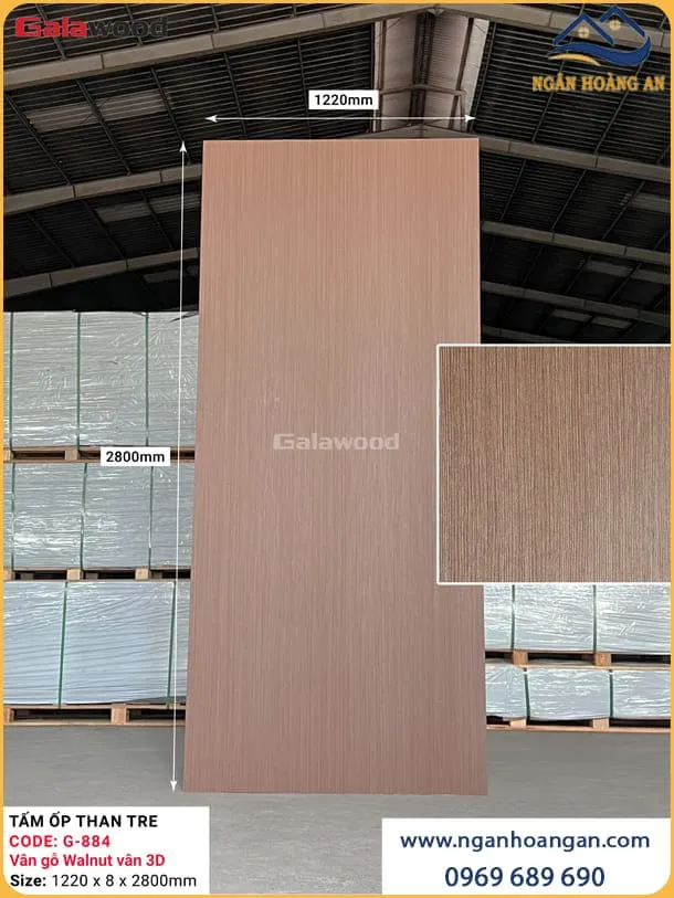Tấm Ốp Than Tre Galawood Vân Gỗ Walnut Vân 3D G-884 Tấm Ốp Than Tre Galawood Vân Gỗ Walnut Vân 3D G-884