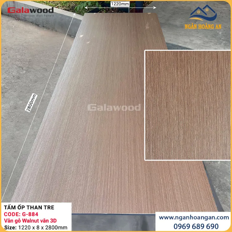 Tấm Ốp Than Tre Galawood Vân Gỗ Walnut Vân 3D G-884