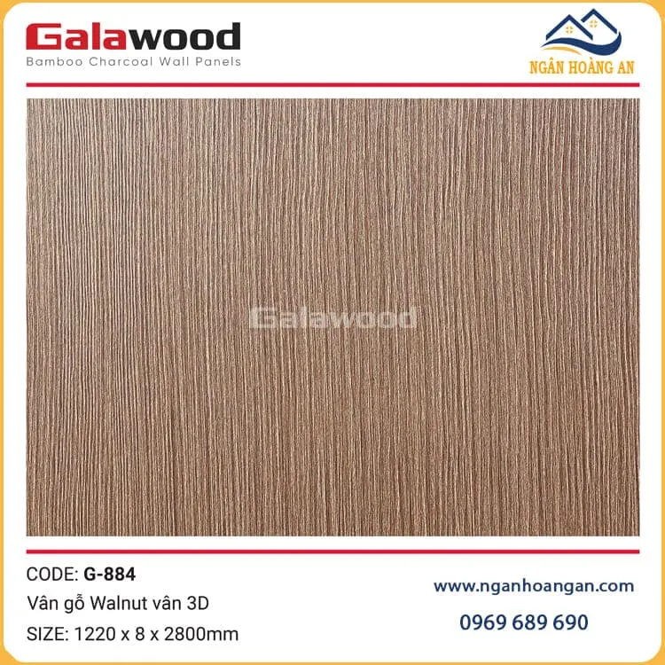 Tấm Ốp Than Tre Galawood Vân Gỗ Walnut Vân 3D G-884