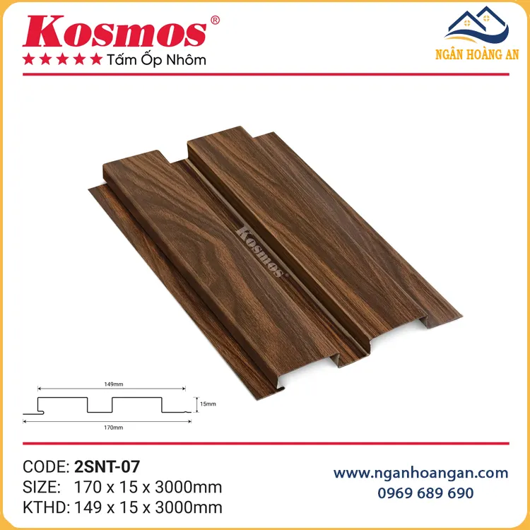 Tấm Trần Nhôm 2 Sóng Kosmos 2SNT-07 Vân Gỗ Nâu Walnut Tấm Trần Nhôm 2 Sóng Kosmos 2SNT-07 Vân Gỗ Nâu Walnut