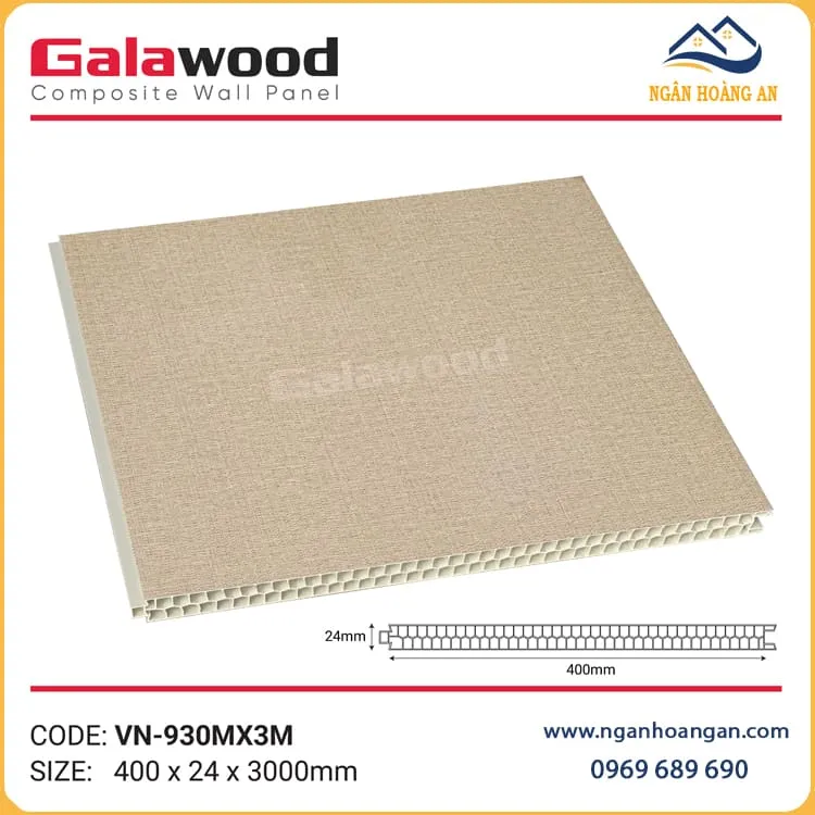 Tấm Vách Ngăn 2 Mặt Galawood 24mm VN-930MX3M Vân Vải Vàng Nhạt