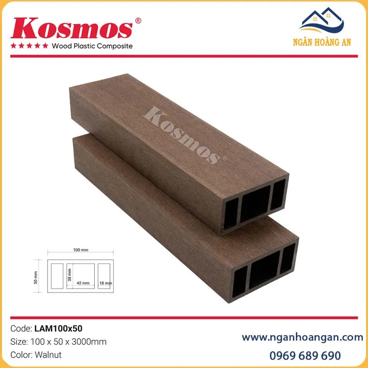 Thanh Lam Gỗ Nhựa 2 Da Ngoài Trời Kosmos Lam100X50 Walnut Thanh Lam Gỗ Nhựa 2 Da Ngoài Trời Kosmos Lam100X50 Walnut
