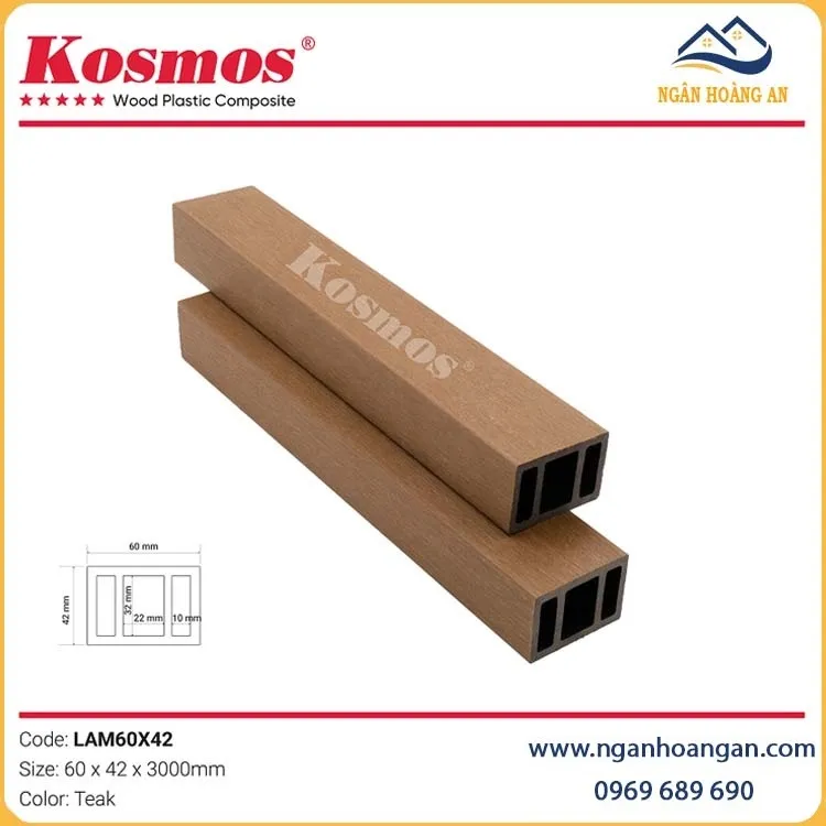 Thanh Lam Gỗ Nhựa 2 Lớp Phủ Polymer Kosmos Lam60X42 Teak