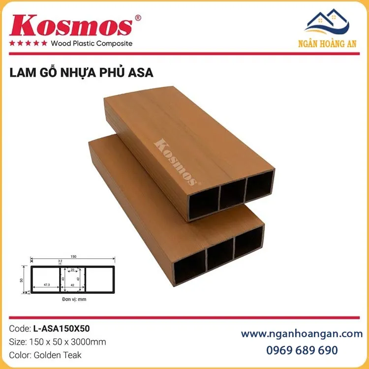 Thanh Lam Gỗ Nhựa Phủ ASA Kosmos L-ASA150X50 Golden Teak 