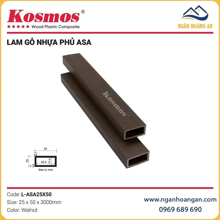 Thanh Lam Gỗ Nhựa Phủ ASA Ngoài Trời Kosmos L-ASA25X50 Walnut Thanh Lam Gỗ Nhựa Phủ ASA Ngoài Trời Kosmos L-ASA25X50 Walnut