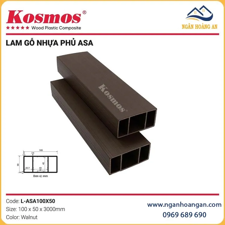 Thanh Lam Hộp Gỗ Nhựa Ngoài Trời Phủ ASA Kosmos L-ASA100X50 Walnut Thanh Lam Hộp Gỗ Nhựa Ngoài Trời Phủ ASA Kosmos L-ASA100X50 Walnut
