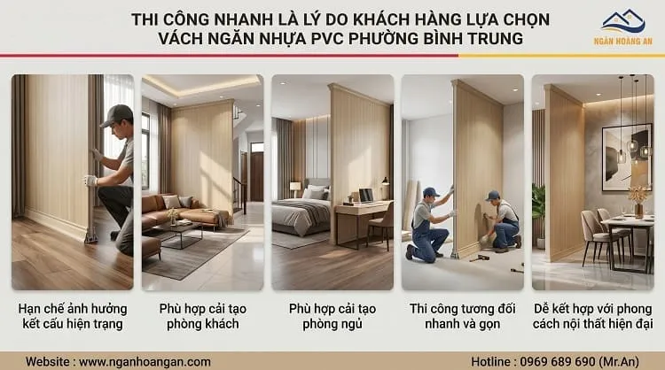 Thi Công Nhanh Là Lý Do Khách Hàng Lựa Chọn Vách Ngăn Nhựa PVC Phường Bình Trung