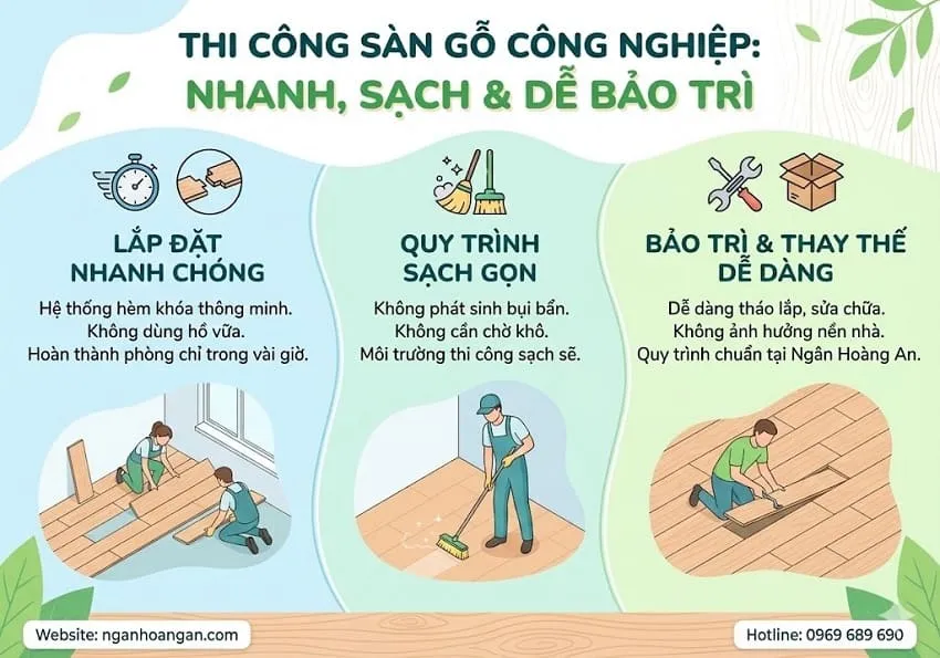 Thi Công Sàn Gỗ Công Nghiệp Nhanh, Sạch Và Dễ Bảo Trì