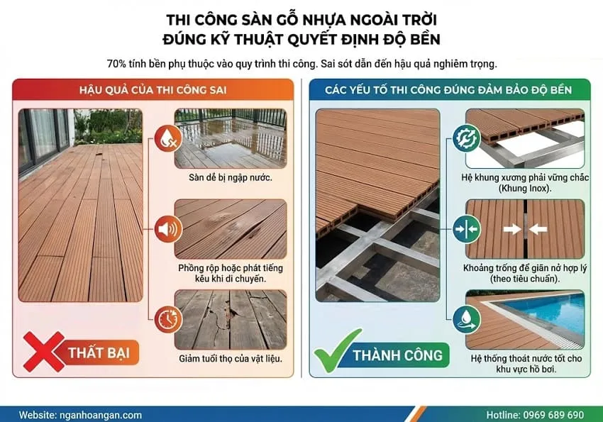 Thi Công Sàn Gỗ Nhựa Ngoài Trời Đúng Kỹ Thuật Quyết Định Độ Bền
