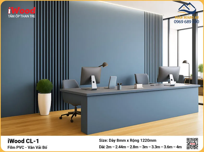 Thi Công Tấm Ốp Than Tre iWood CL-1 Vân Vải Ốp Vách Văn Phòng
