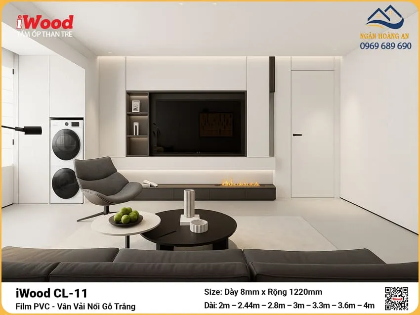 Thi Công Tấm Ốp Than Tre iWood CL-11 Vân Vải Nổi Gỗ Trắng Uy Tín
