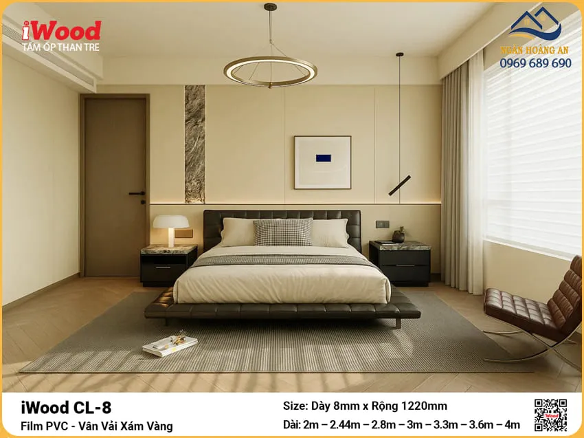 Thi Công Tấm Ốp Than Tre iWood CL-8 Vân Vải Xám Vàng Uy Tín