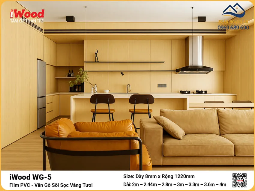 Thi Công Tấm Ốp Than Tre iWood WG-5 Vân Gỗ Sồi Vàng Uy Tín