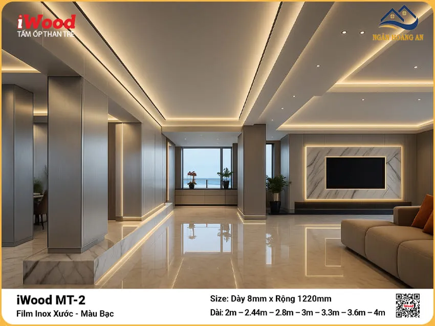 Thi Công Tấm Ốp Tường Than Tre iWood Xước Bạc MT-2