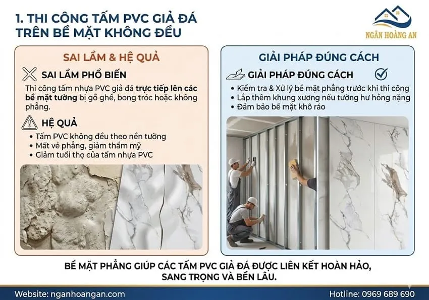Thi Công Tấm PVC Giả Đá Trên Bề Mặt Không Đều