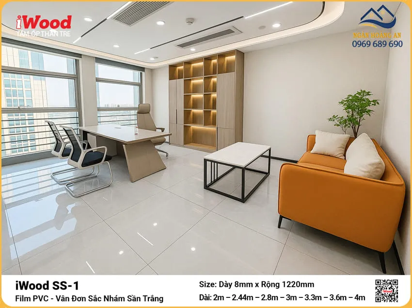 Thi Công Tấm Than Tre iWood SS-1 Trắng Nhám Ốp Công Ty